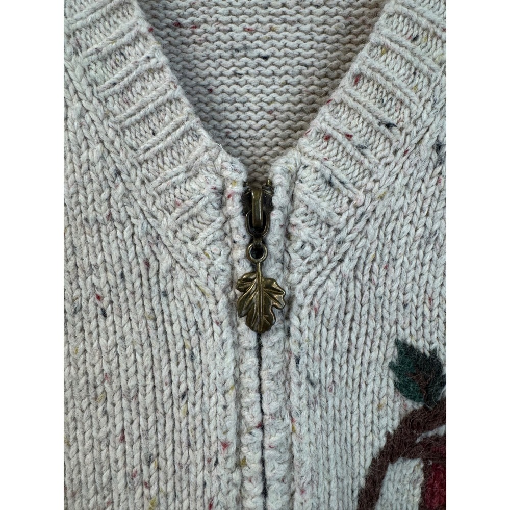 Studio Works Vintage Oatmeal Speckled Fall Patchwork Zip Cardigan Sweater XL - Picture 8 of 9